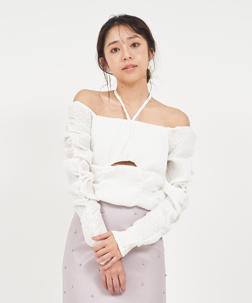 ROYAL PARTY（ロイヤルパーティー）の「ドットドビーホルターネックカットアウトトップス（シャツ/ブラウス・レディース・ピンク/オフホワイト/ブラック・FREE）」の21枚目の写真