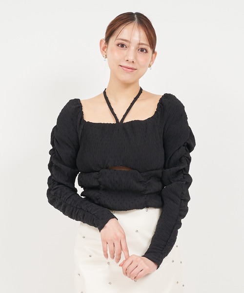 ROYAL PARTY（ロイヤルパーティー）の「ドットドビーホルターネックカットアウトトップス（シャツ/ブラウス・レディース・ピンク/オフホワイト/ブラック・FREE）」の22枚目の写真