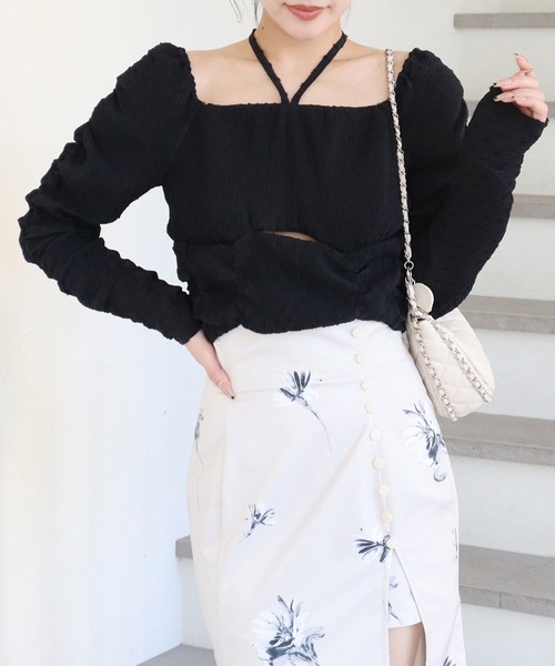 ROYAL PARTY（ロイヤルパーティー）の「ドットドビーホルターネックカットアウトトップス（シャツ/ブラウス・レディース・ピンク/オフホワイト/ブラック・FREE）」の12枚目の写真