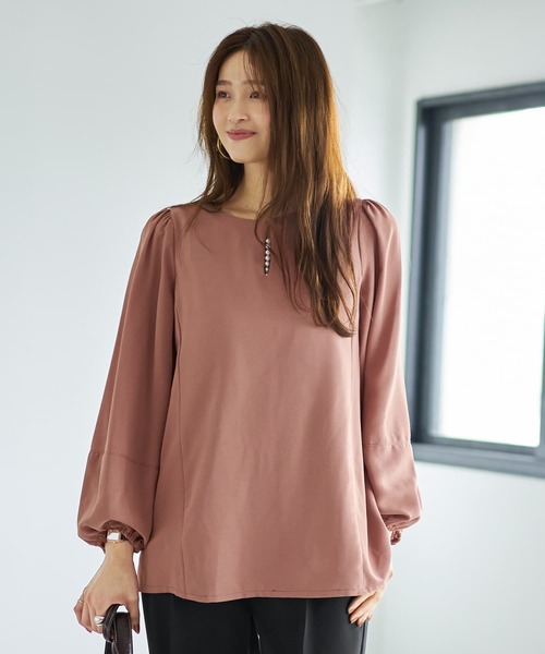 STYLE DELI(スタイルデリ)の「外せるパール付きチュニックブラウス(Tシャツ/カットソー・レディース・ダークブルー/ブラウン系その他/ピンク系その他・FREE)」の8枚目の写真