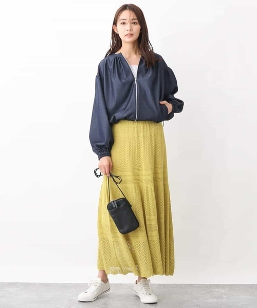 MK MICHEL KLEIN(エムケーミッシェルクラン)の「ティアード切り替えクロッシェ編みニットスカート(スカート・レディース・ベージュ/イエロー・38)」の8枚目の写真