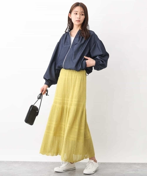 MK MICHEL KLEIN(エムケーミッシェルクラン)の「ティアード切り替えクロッシェ編みニットスカート(スカート・レディース・ベージュ/イエロー・38)」の9枚目の写真