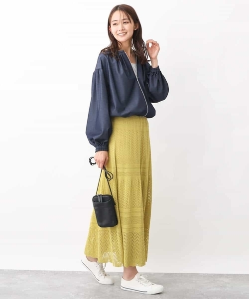 MK MICHEL KLEIN(エムケーミッシェルクラン)の「ティアード切り替えクロッシェ編みニットスカート(スカート・レディース・ベージュ/イエロー・38)」の10枚目の写真