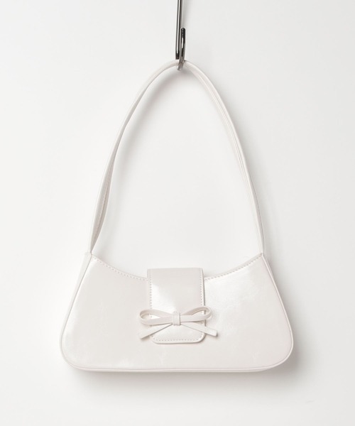 アイボリーリボン付きショルダーバッグ Honeys バッグ ショルダーバッグ リボン フェイクレザー 可愛い