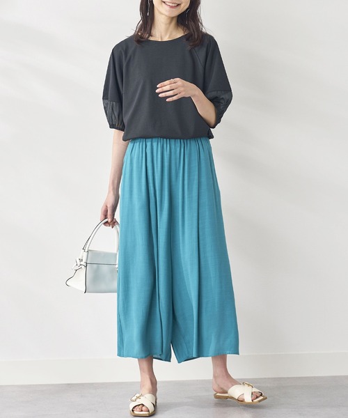 BELLUNA PLUS（ベルーナ）の「袖シアー切替デザインプルオーバー（Tシャツ/カットソー・レディース・オレンジ/ラベンダー/ベージュ系/ブラック・X-LARGE/LARGE/MEDIUM）」の10枚目の写真