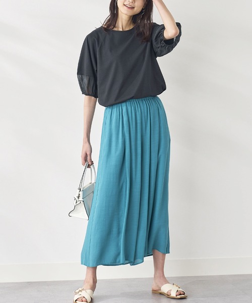 BELLUNA PLUS（ベルーナ）の「袖シアー切替デザインプルオーバー（Tシャツ/カットソー・レディース・オレンジ/ラベンダー/ベージュ系/ブラック・X-LARGE/LARGE/MEDIUM）」の11枚目の写真