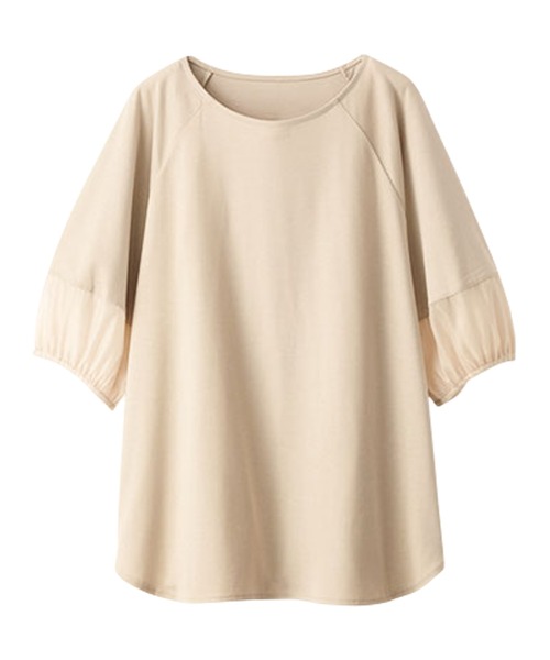 BELLUNA PLUS（ベルーナ）の「袖シアー切替デザインプルオーバー（Tシャツ/カットソー・レディース・オレンジ/ラベンダー/ベージュ系/ブラック・X-LARGE/LARGE/MEDIUM）」の12枚目の写真