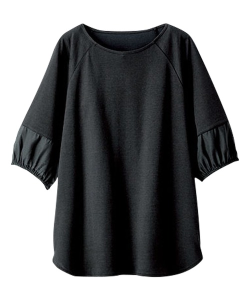 BELLUNA PLUS（ベルーナ）の「袖シアー切替デザインプルオーバー（Tシャツ/カットソー・レディース・オレンジ/ラベンダー/ベージュ系/ブラック・X-LARGE/LARGE/MEDIUM）」の13枚目の写真