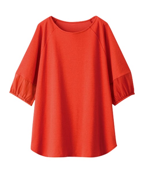 BELLUNA PLUS（ベルーナ）の「袖シアー切替デザインプルオーバー（Tシャツ/カットソー・レディース・オレンジ/ラベンダー/ベージュ系/ブラック・X-LARGE/LARGE/MEDIUM）」の7枚目の写真