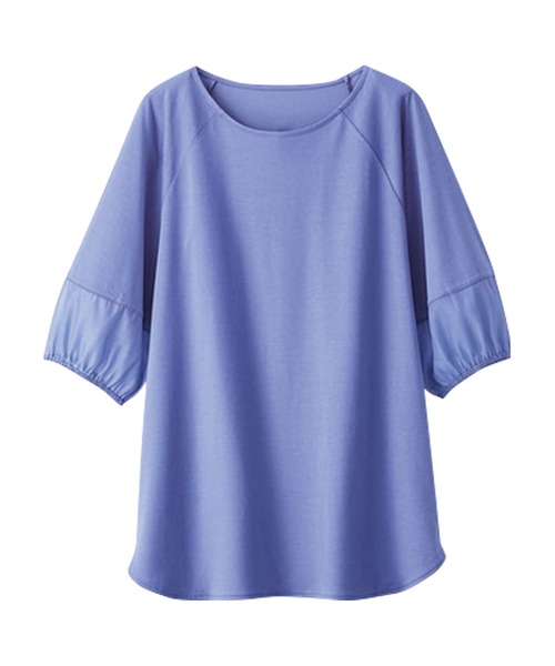 BELLUNA PLUS（ベルーナ）の「袖シアー切替デザインプルオーバー（Tシャツ/カットソー・レディース・オレンジ/ラベンダー/ベージュ系/ブラック・X-LARGE/LARGE/MEDIUM）」の5枚目の写真