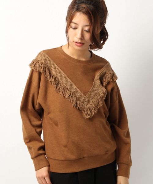 Heather（ヘザー）の「フリンジウラケトップス長袖　568881（スウェット・レディース・アイボリー/ブラウン系その他/ネイビー/グレー・FREE）」の3枚目の写真