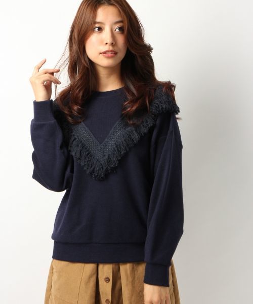 Heather（ヘザー）の「フリンジウラケトップス長袖　568881（スウェット・レディース・アイボリー/ブラウン系その他/ネイビー/グレー・FREE）」の4枚目の写真