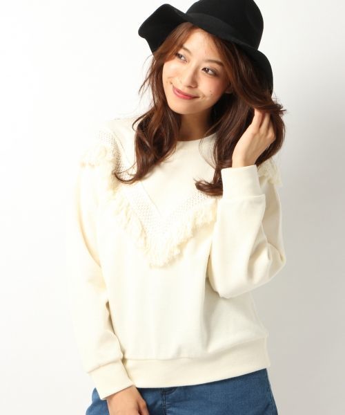 Heather（ヘザー）の「フリンジウラケトップス長袖　568881（スウェット・レディース・アイボリー/ブラウン系その他/ネイビー/グレー・FREE）」の2枚目の写真