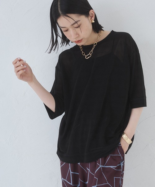 hunch(ハンチ)の「【WEB限定/別注】シアー 半袖Tシャツ(Tシャツ/カットソー・レディース・ブラック/ダークオリーブ/ホワイト・FREE)」の22枚目の写真