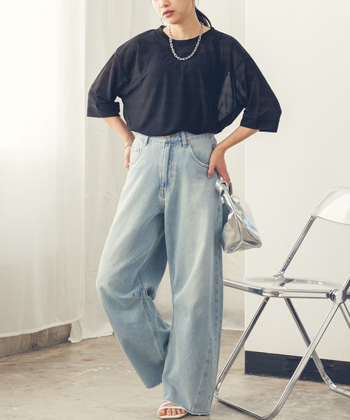 hunch(ハンチ)の「【WEB限定/別注】シアー 半袖Tシャツ(Tシャツ/カットソー・レディース・ブラック/ダークオリーブ/ホワイト・FREE)」の13枚目の写真