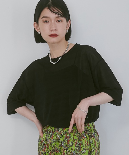 hunch(ハンチ)の「【WEB限定/別注】シアー 半袖Tシャツ(Tシャツ/カットソー・レディース・ブラック/ダークオリーブ/ホワイト・FREE)」の22枚目の写真