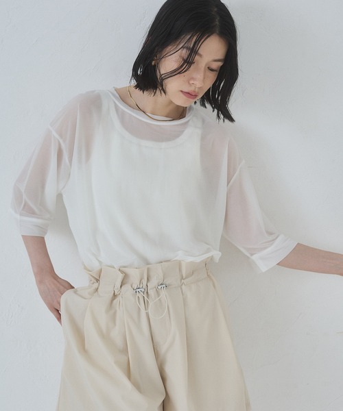 hunch（ハンチ）の「【WEB限定/別注】シアー 半袖Tシャツ（Tシャツ/カットソー・レディース・ブラック/ダークオリーブ/ホワイト・FREE）」の21枚目の写真
