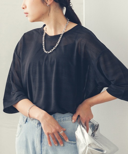 hunch(ハンチ)の「【WEB限定/別注】シアー 半袖Tシャツ(Tシャツ/カットソー・レディース・ブラック/ダークオリーブ/ホワイト・FREE)」の10枚目の写真