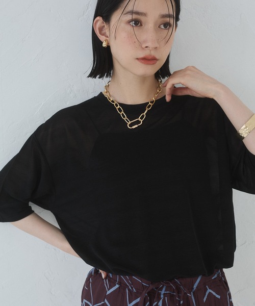 hunch(ハンチ)の「【WEB限定/別注】シアー 半袖Tシャツ(Tシャツ/カットソー・レディース・ブラック/ダークオリーブ/ホワイト・FREE)」の22枚目の写真