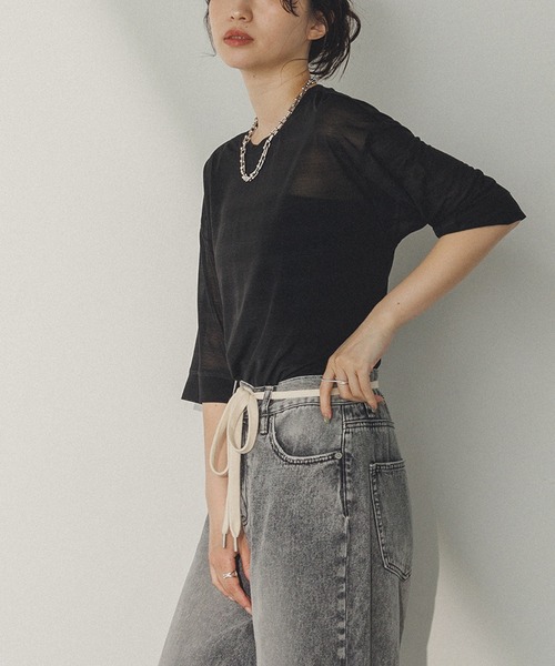 hunch(ハンチ)の「【WEB限定/別注】シアー 半袖Tシャツ(Tシャツ/カットソー・レディース・ブラック/ダークオリーブ/ホワイト・FREE)」の17枚目の写真