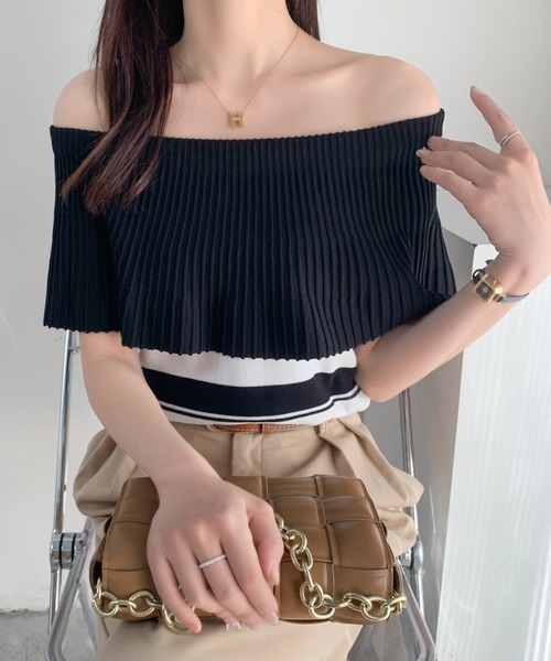 ABITOKYO(アビトーキョー)の「オフショルBIGフリルボーダーニットトップス(ニット/セーター・レディース・ブラック/ベージュ/ネイビー・FREE)」の22枚目の写真