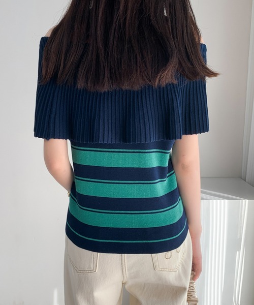 ABITOKYO(アビトーキョー)の「オフショルBIGフリルボーダーニットトップス(ニット/セーター・レディース・ブラック/ベージュ/ネイビー・FREE)」の21枚目の写真