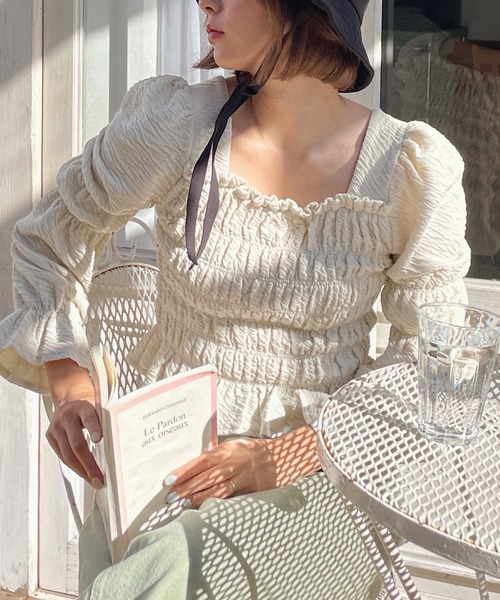 RUBY AND YOU(ルビーアンドユー)の「ジャガードシャーリングカットソー(Tシャツ/カットソー・レディース・ピンク系その他/アイボリー系・FREE)」の9枚目の写真