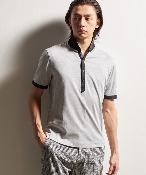 HIDEAWAYS NICOLE(ハイダウェイニコル)の「バーズアイシルケットイタリアンカラーポロシャツ(ポロシャツ・メンズ・ネイビー/ホワイト×ブラック/ブラック×ホワイト・XX-LARGE/X-LARGE/LARGE/MEDIUM)」の2枚目の写真