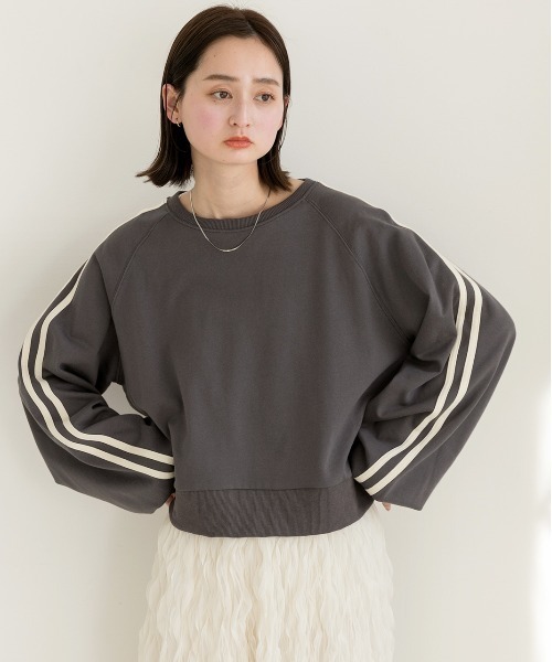ad thie(アドティエ)の「ラグランスリーブ サイドラインプルオーバー(スウェット・レディース・アイボリー/オートミール/チャコール・FREE)」の11枚目の写真