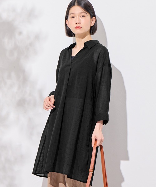 Viola e Viola(ヴィオラエヴィオラ)の「綿素材Aラインスキッパーワンピース(ワンピース・レディース・ブラック系その他/カーキ/ブラック・MEDIUM/LARGE/X-LARGE/XX-LARGE)」の1枚目の写真