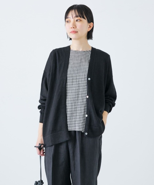 かぐれ(カグレ)の「リネンニットカーディガン(カーディガン/ボレロ・レディース・ライトベージュ/ブラック/ナチュラル・FREE)」の2枚目の写真