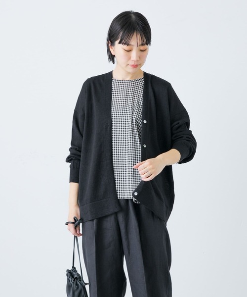 かぐれ(カグレ)の「リネンニットカーディガン(カーディガン/ボレロ・レディース・ライトベージュ/ブラック/ナチュラル・FREE)」の9枚目の写真