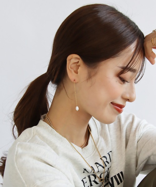 abaskdesign（アバスクデザイン）の「金属アレルギー対応 淡水パールロングピアス（ピアス（両耳用）・レディース・シルバー/ゴールド・FREE）」の6枚目の写真