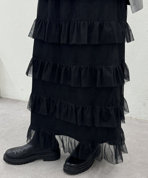 LOUNGEDRESS　フリルティアードスカート　ブラック LOUNGEDRESS（ラウンジドレス）の「フリルティアードスカート