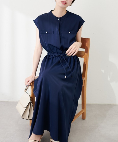 【新品】スーパービューティーフレンチスリーブウエストリボンフラワーワンピース44 新品】スーパービューティーフレンチスリーブウエストリボン