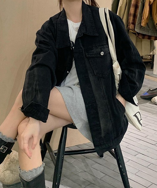 c.u.l(シーユーエル)の「ウォッシュ加工 オーバーサイズ デニムジャケット culw748(デニムジャケット・レディース・ブラック・L/M)」の1枚目の写真