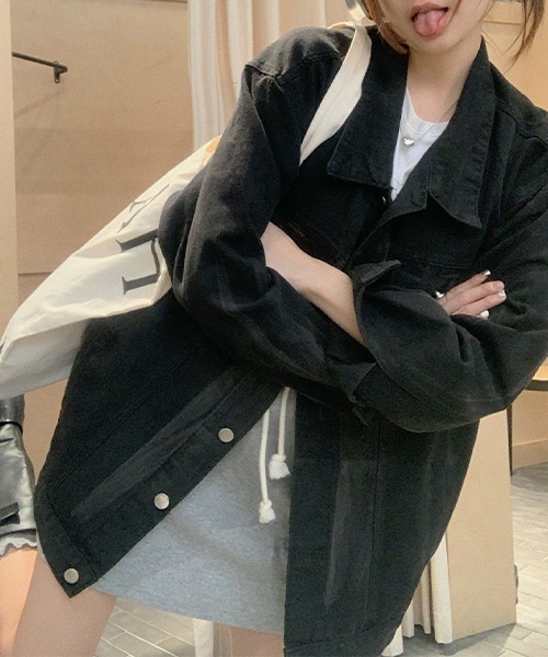 c.u.l(シーユーエル)の「ウォッシュ加工 オーバーサイズ デニムジャケット culw748(デニムジャケット・レディース・ブラック・L/M)」の3枚目の写真