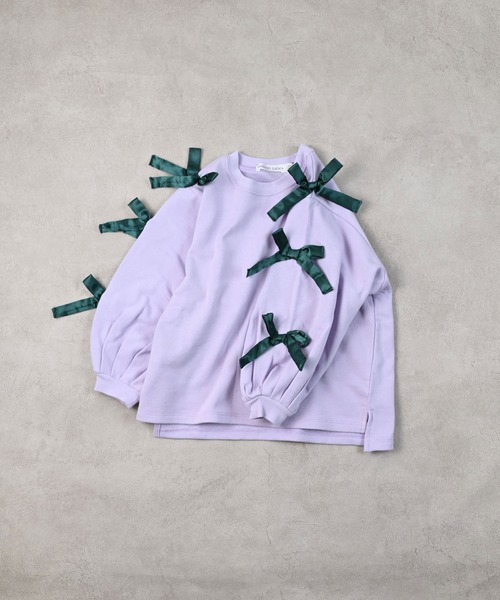 CALMIA（カルミア）の「ショルダーリボンスウェット（スウェット・キッズ・レッド/オフホワイト/ライトピンク・90/100/110/120/130/140/150）」の2枚目の写真