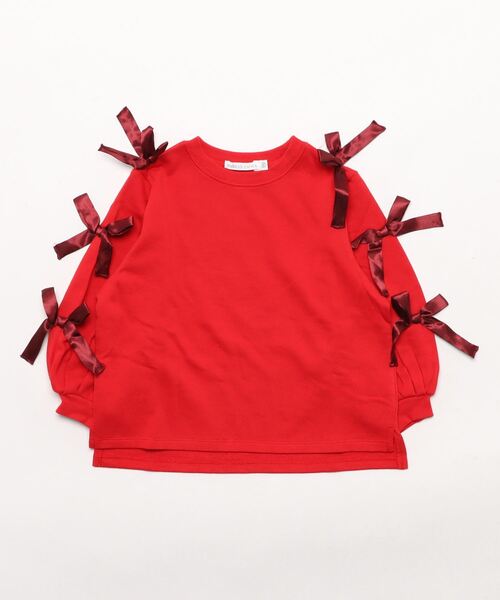 CALMIA（カルミア）の「ショルダーリボンスウェット（スウェット・キッズ・レッド/オフホワイト/ライトピンク・90/100/110/120/130/140/150）」の5枚目の写真