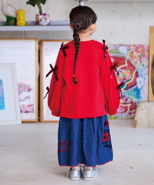 CALMIA（カルミア）の「ショルダーリボンスウェット（スウェット・キッズ・レッド/オフホワイト/ライトピンク・90/100/110/120/130/140/150）」の13枚目の写真