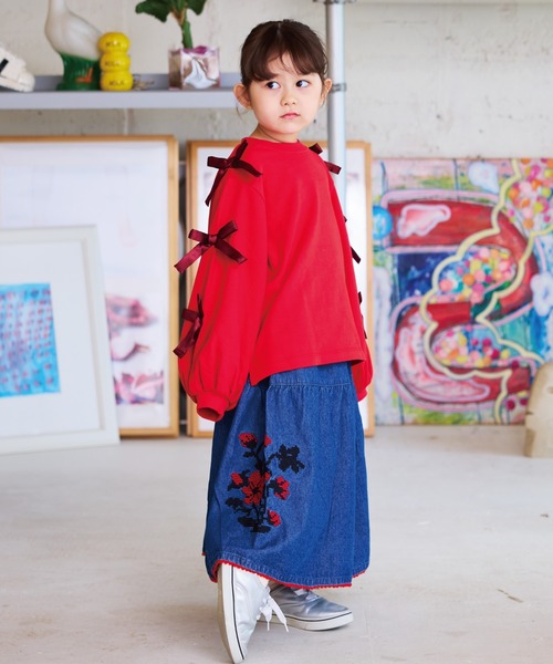 CALMIA（カルミア）の「ショルダーリボンスウェット（スウェット・キッズ・レッド/オフホワイト/ライトピンク・90/100/110/120/130/140/150）」の14枚目の写真