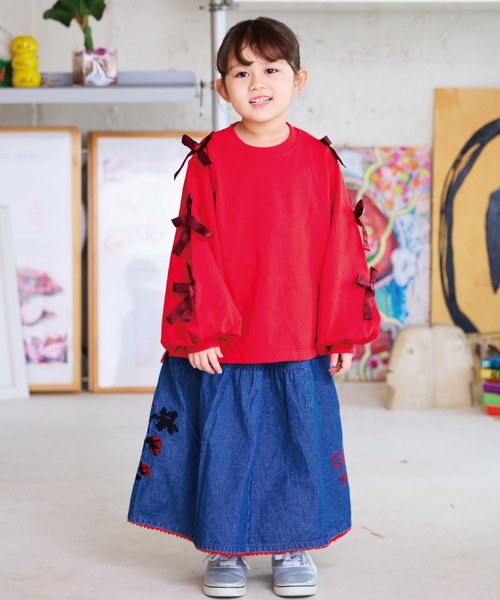 CALMIA（カルミア）の「ショルダーリボンスウェット（スウェット・キッズ・レッド/オフホワイト/ライトピンク・90/100/110/120/130/140/150）」の16枚目の写真