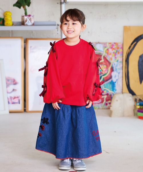 CALMIA（カルミア）の「ショルダーリボンスウェット（スウェット・キッズ・レッド/オフホワイト/ライトピンク・90/100/110/120/130/140/150）」の17枚目の写真