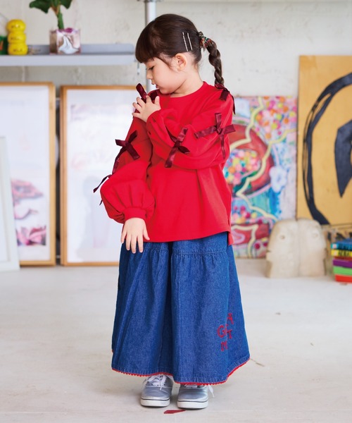 CALMIA（カルミア）の「ショルダーリボンスウェット（スウェット・キッズ・レッド/オフホワイト/ライトピンク・90/100/110/120/130/140/150）」の18枚目の写真