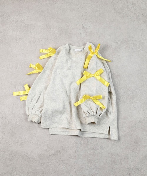 CALMIA（カルミア）の「ショルダーリボンスウェット（スウェット・キッズ・レッド/オフホワイト/ライトピンク・90/100/110/120/130/140/150）」の7枚目の写真