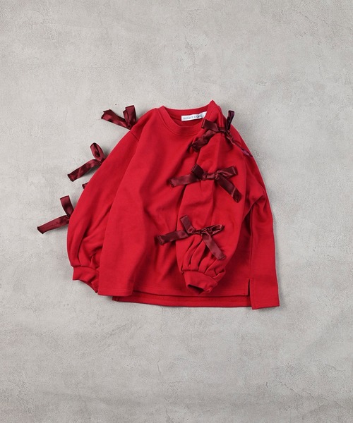 CALMIA（カルミア）の「ショルダーリボンスウェット（スウェット・キッズ・レッド/オフホワイト/ライトピンク・90/100/110/120/130/140/150）」の10枚目の写真