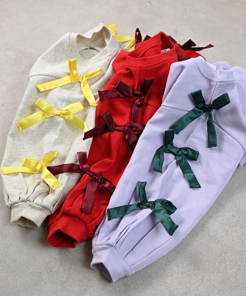 CALMIA（カルミア）の「ショルダーリボンスウェット（スウェット・キッズ・レッド/オフホワイト/ライトピンク・90/100/110/120/130/140/150）」の9枚目の写真