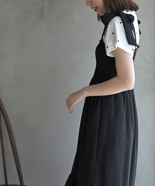 【morphose】肩リボン シャーリングJSK rps（アールピーエス）の「シャーリング肩リボンワンピース