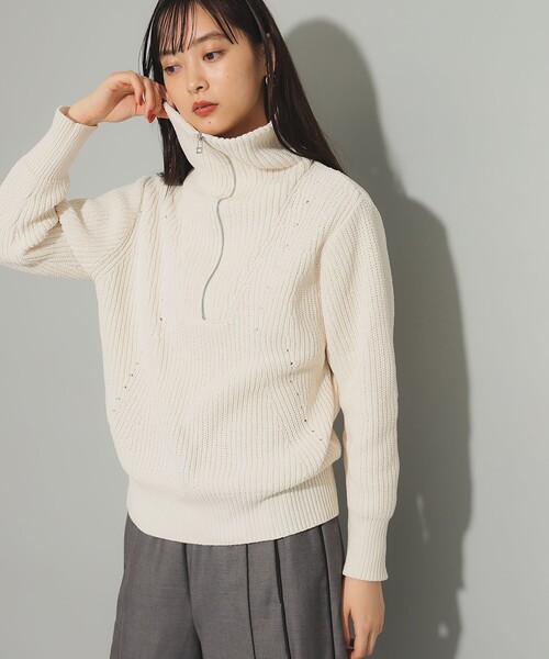 Ray BEAMS（レイビームス）の「モール アゼ ハーフジップ ニット（ニット/セーター・レディース・オフホワイト/ブラック/ミント・ONE SIZE）」の7枚目の写真