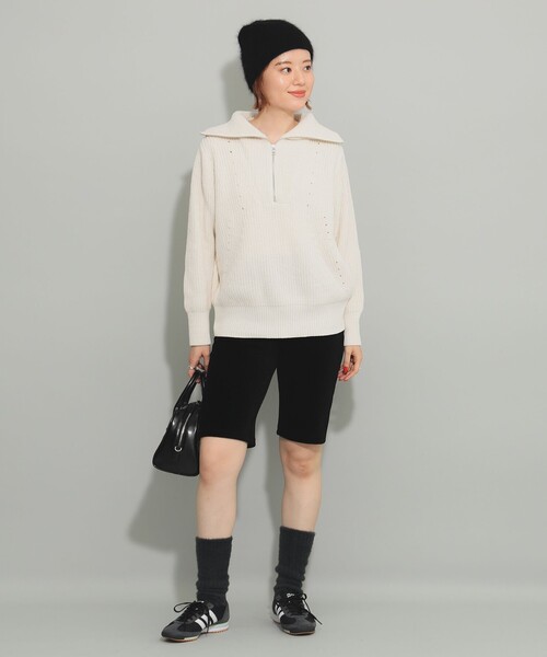 Ray BEAMS（レイビームス）の「モール アゼ ハーフジップ ニット（ニット/セーター・レディース・オフホワイト/ブラック/ミント・ONE SIZE）」の8枚目の写真